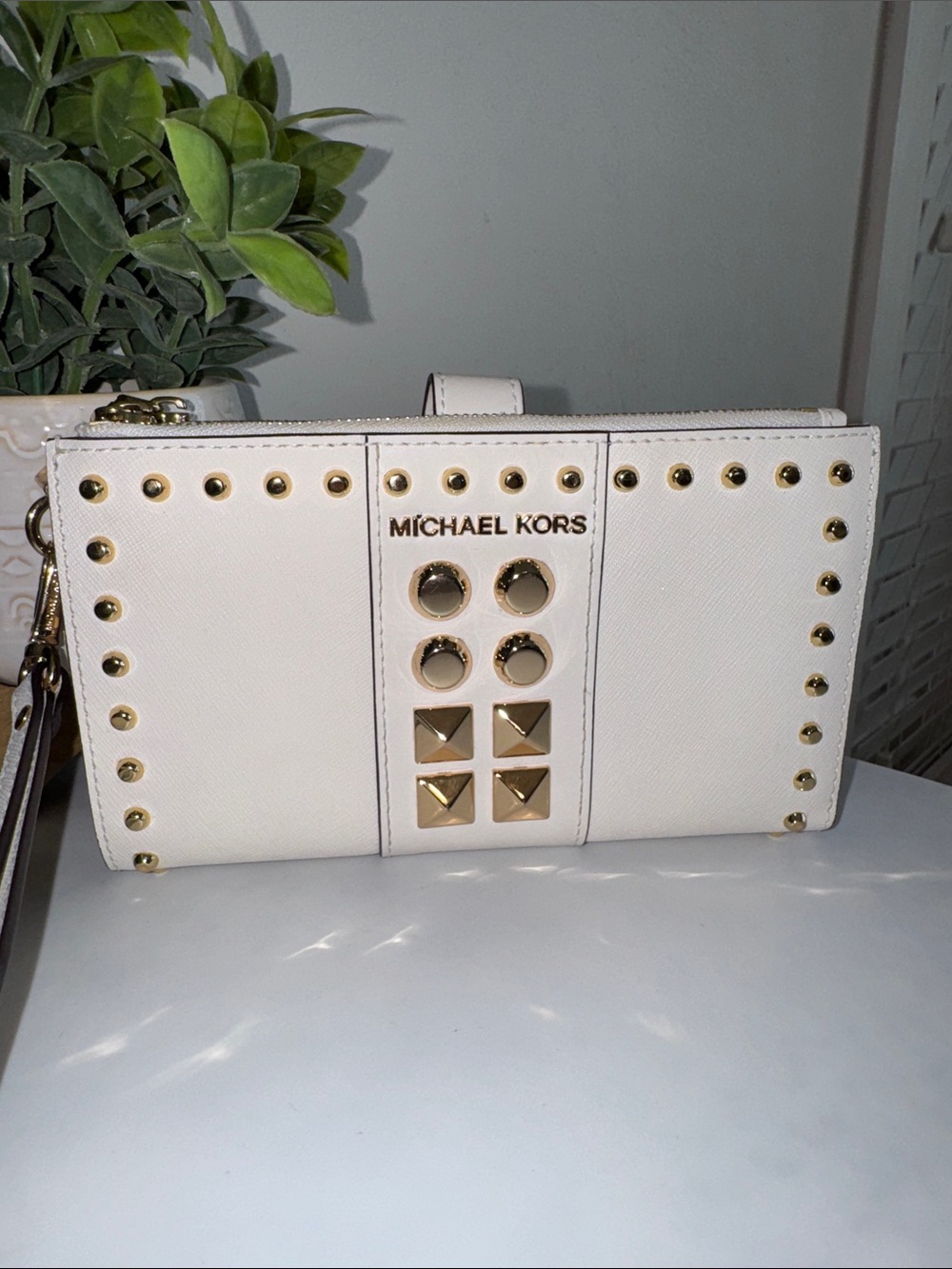 Michael Kors Adele Studded Saffiano Leather Smartphone Wallet